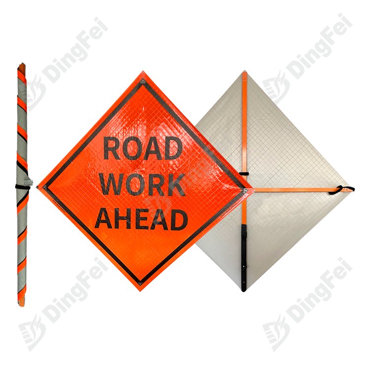 Road Work Ahead Zone Reflective Roll Up Traffic Sign - 